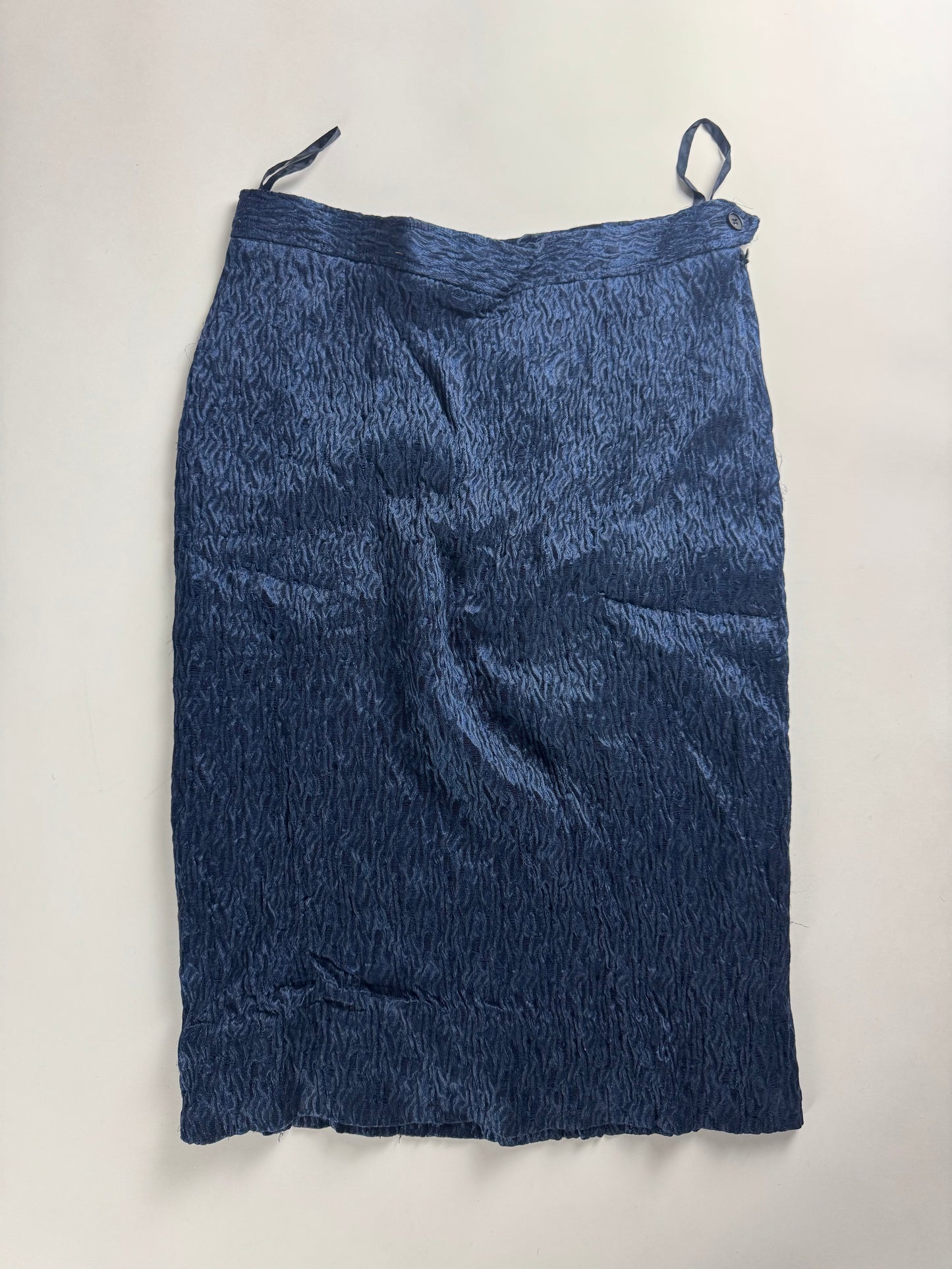 Yves Saint Laurent Rive Gauche Deep Blue Textured Plissé Set 1990s - S
