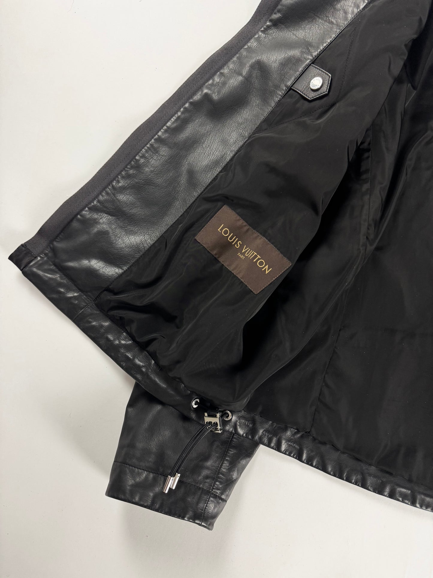 Louis Vuitton V Logo Patch Leather Drawstring Hood Jacket SS 2015 - M