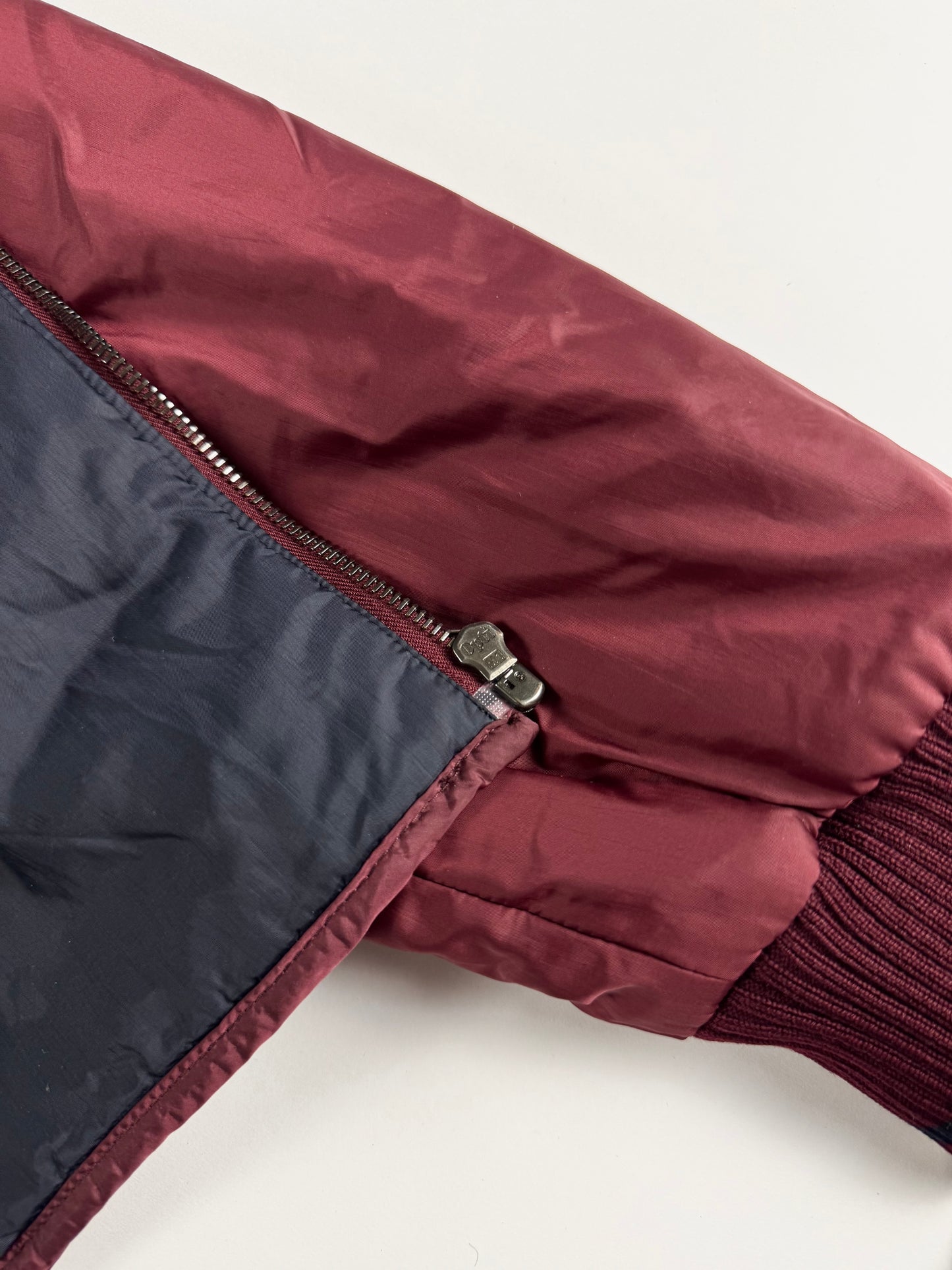 Prada Burgundy Nylon Striped Knit Cuffs Zip Front Bomber Jacket 2010s - M