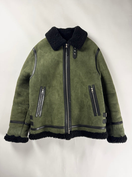 Louis Vuitton Sample Military Olive Shearling Leather Trimmed Bomber Jacket FW 2018 - M