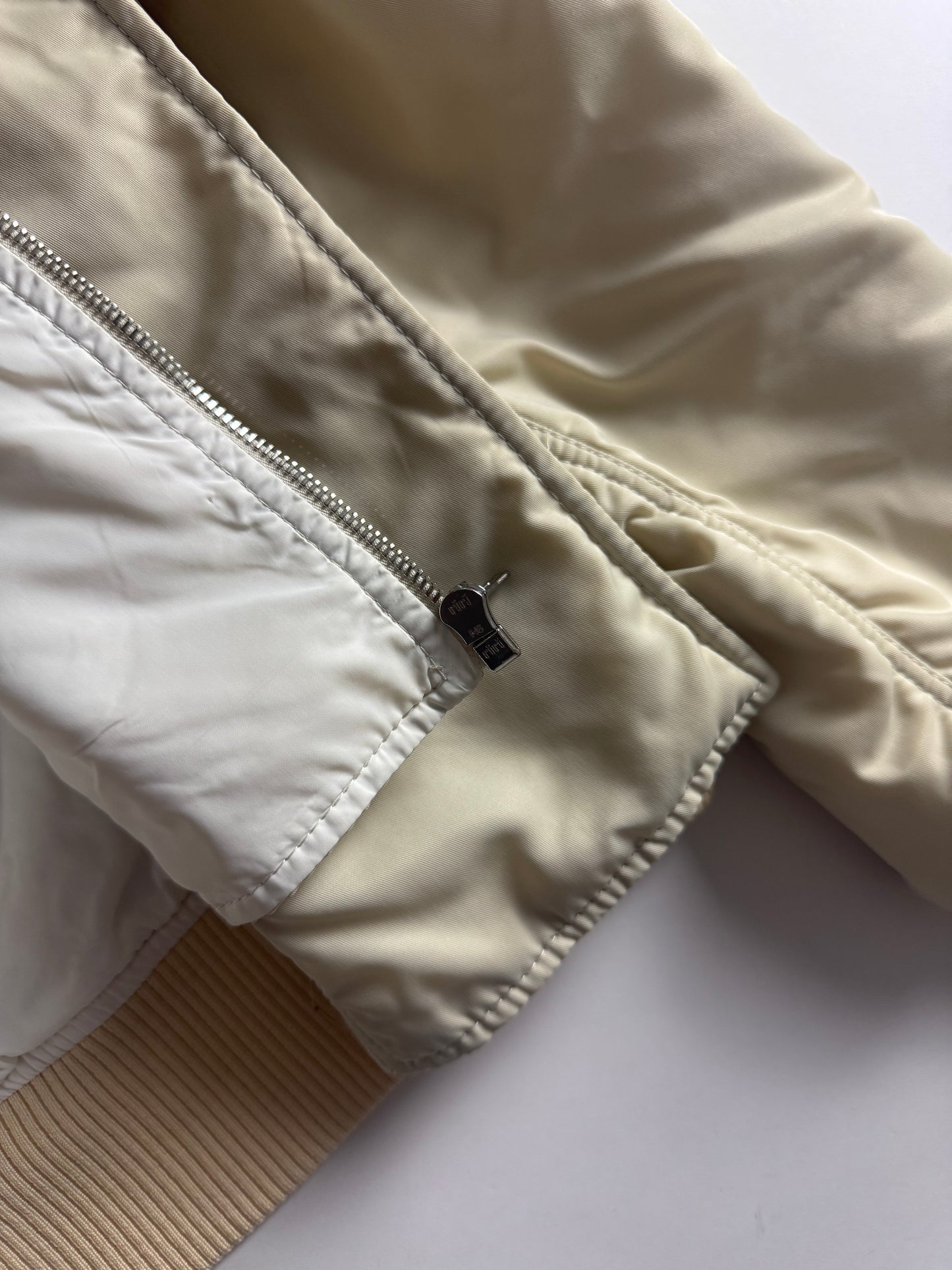 Miu Miu Cropped Cream Fur Hood Puffer Jacket 2000s - S