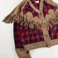 Maison Margiela x Pendleton Red Tartan Plaid Tan Knit Western Fringe Cardigan FW 2023 - XXL