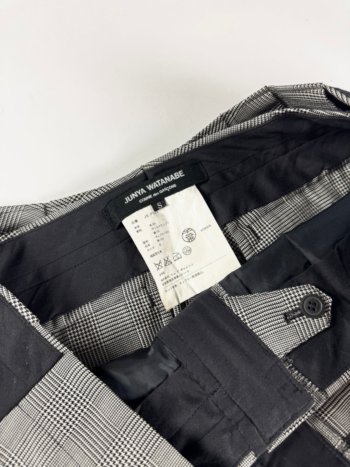 Junya Watanabe Grey Glen Plaid Folded Peplum Waist Straight Leg Skirt Trousers SS 2010 - S