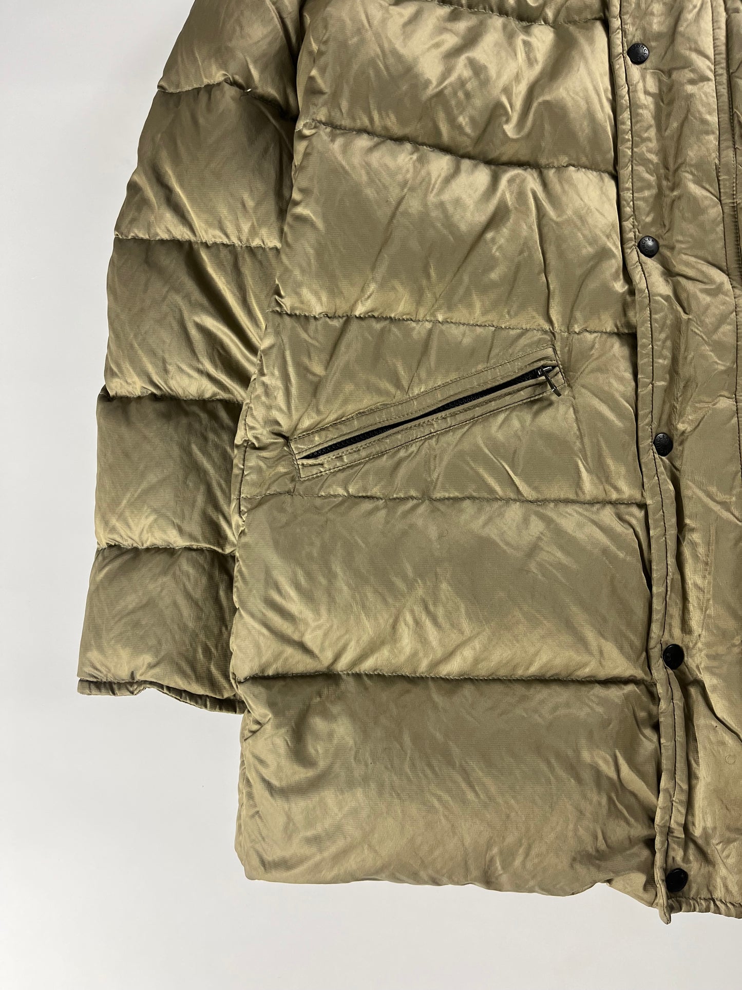 Moncler Camel Bright Metallic Long Down Jacket - XL