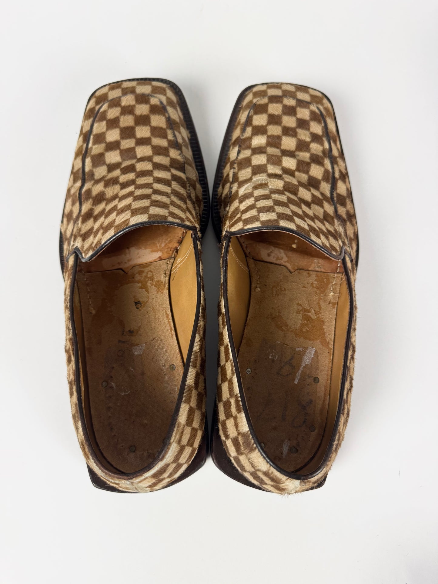 Louis Vuitton "Damier Sauvage" Printed Calfskin Ponyhair Square Toe Loafers FW 1999 - 44 EU