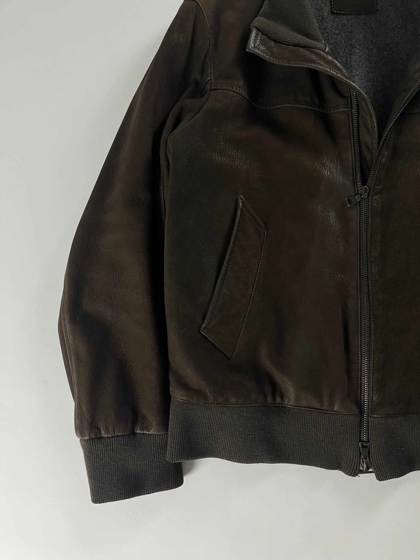 Prada Brown Premium Leather Bomber Jacket 2000s - L