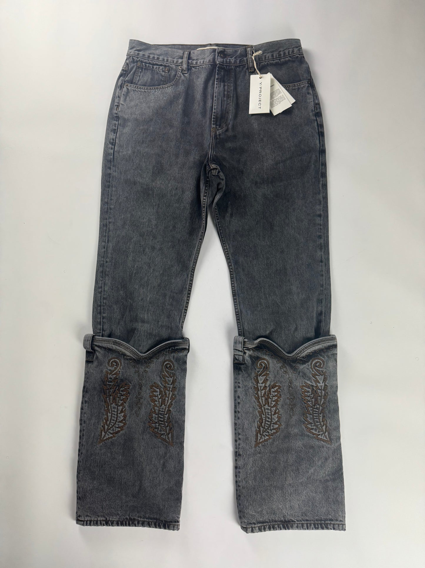 Y/Project Mini Cowboy Cuff Grey Denim Pants SS 2023 - 33 US