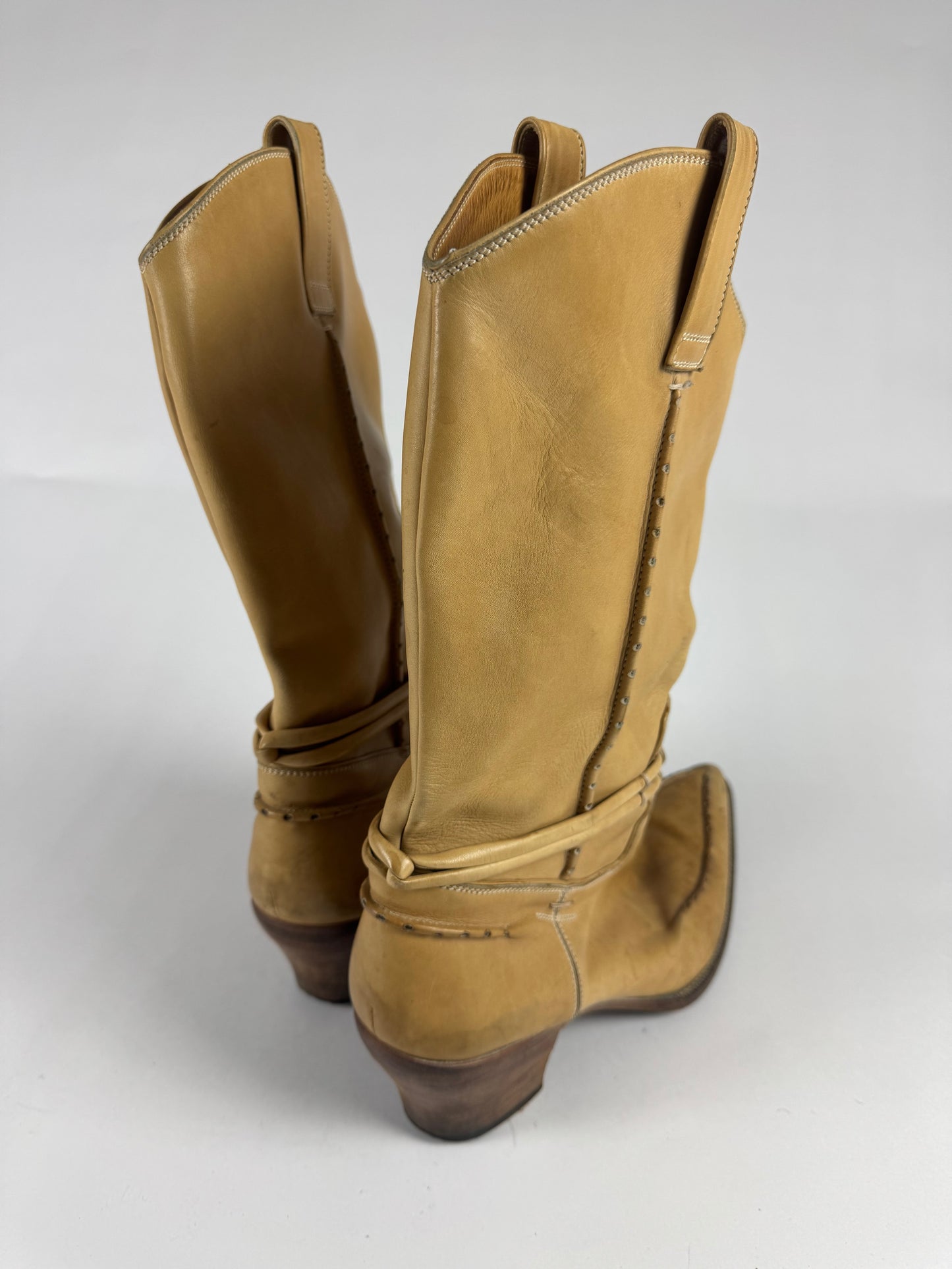 Gucci Tom Ford Camel Cream Leather Cowboy Western Boots SS 2004 - 45 EU