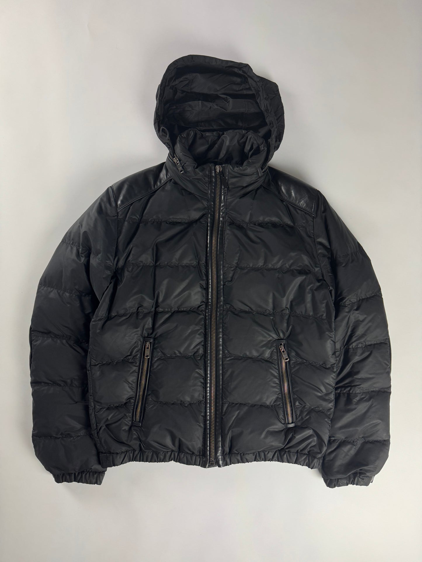 Prada Leather Trimmed Convertible Hooded Puffer Jacket FW 2015 - M