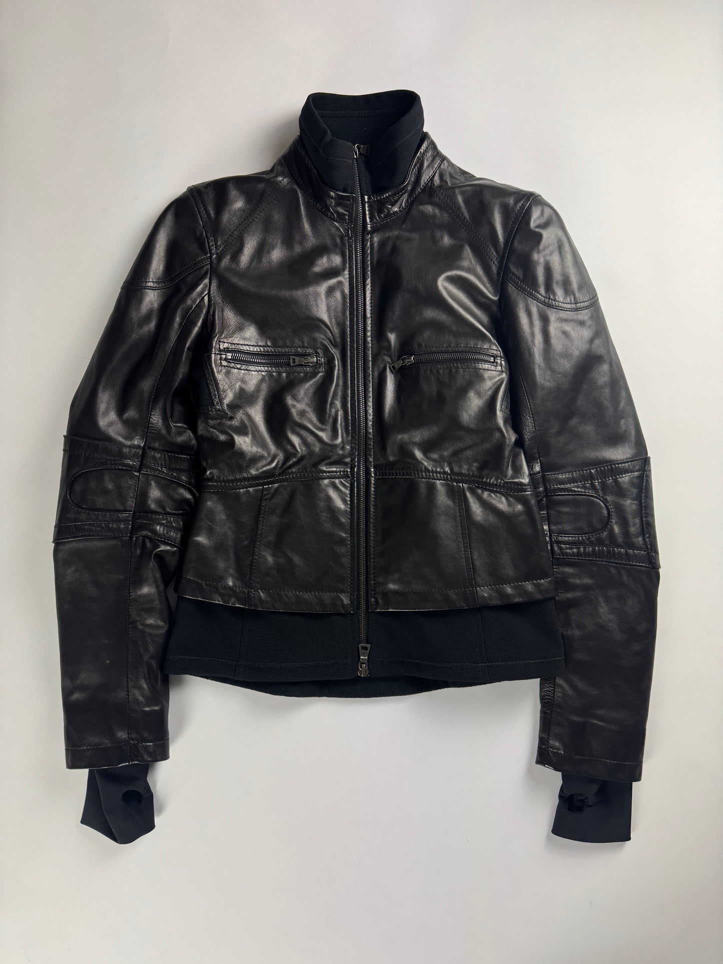 Prada Cuffed Arm Black Leather Moto Jacket SS 2000 - XS