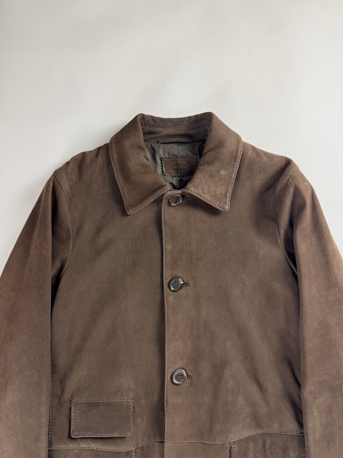Prada Premium Brown Leather Three Pockets Long Coat FW 2003 - M