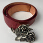 John Galliano Red Silver Roses Leather Belt 2000s - 85 CM
