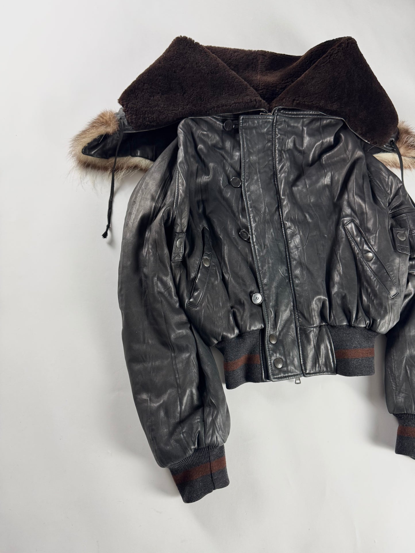Jean Paul Gaultier Oversize Fur Covered Sheepskin Leather Bomber Jacket FW 2003 - S