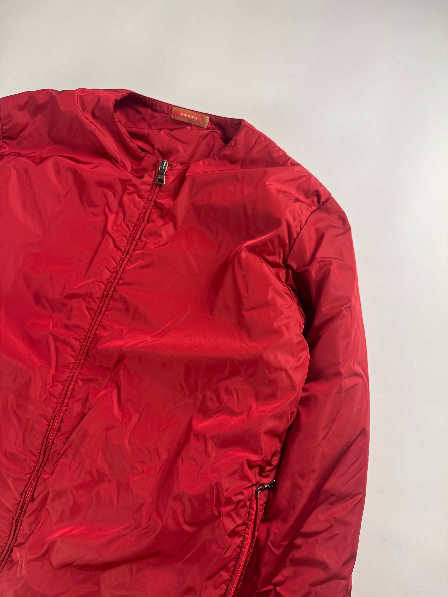Prada Linea Rossa Red Nylon Collarless Jacket SS 2000 - L