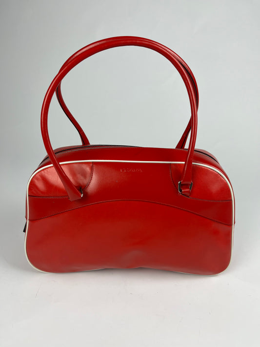 Prada Red Leather Bowling Bag SS 2000 - OS