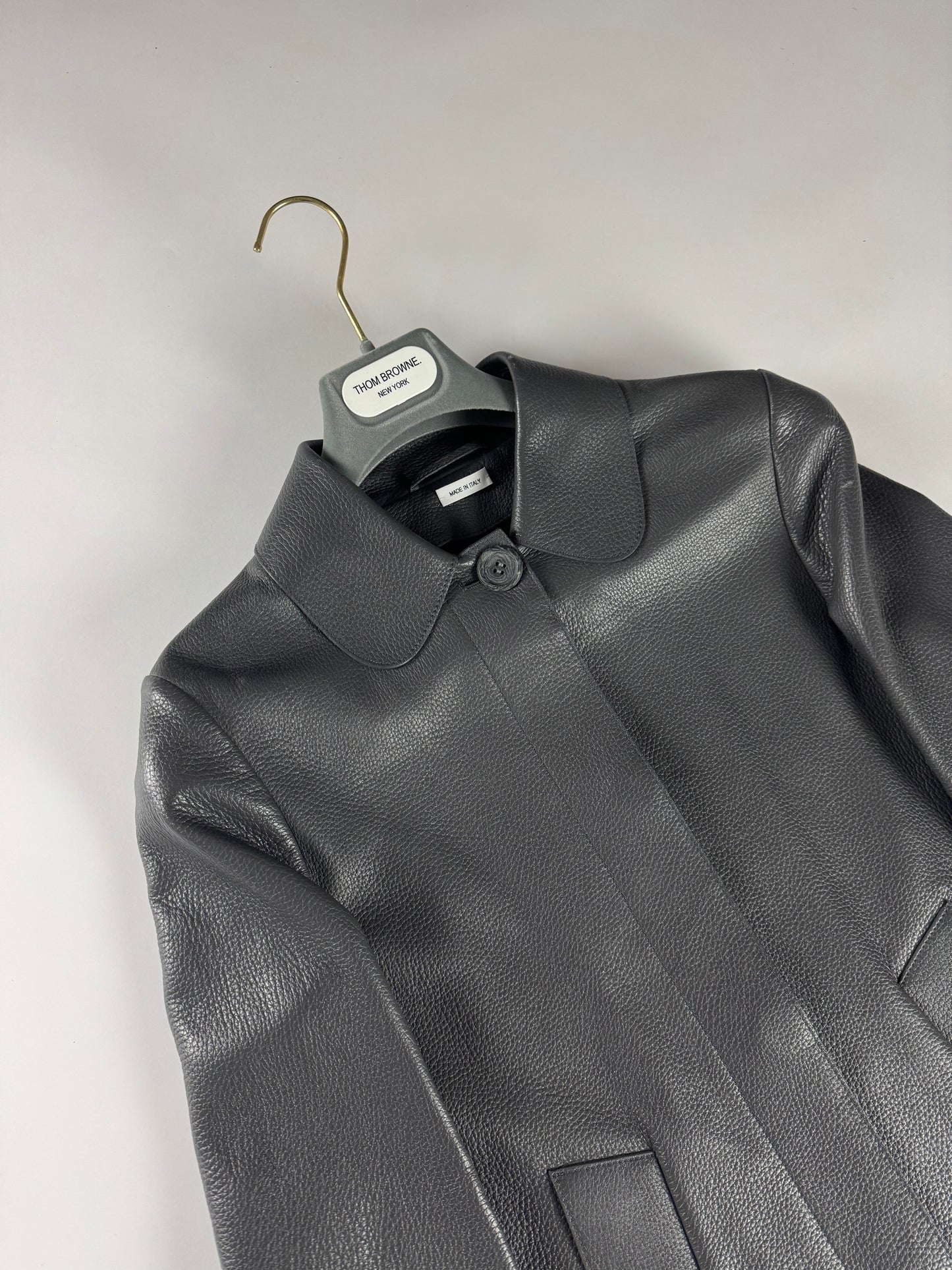 Thom Browne Sample Grigio Deer Leather Overcoat - XS