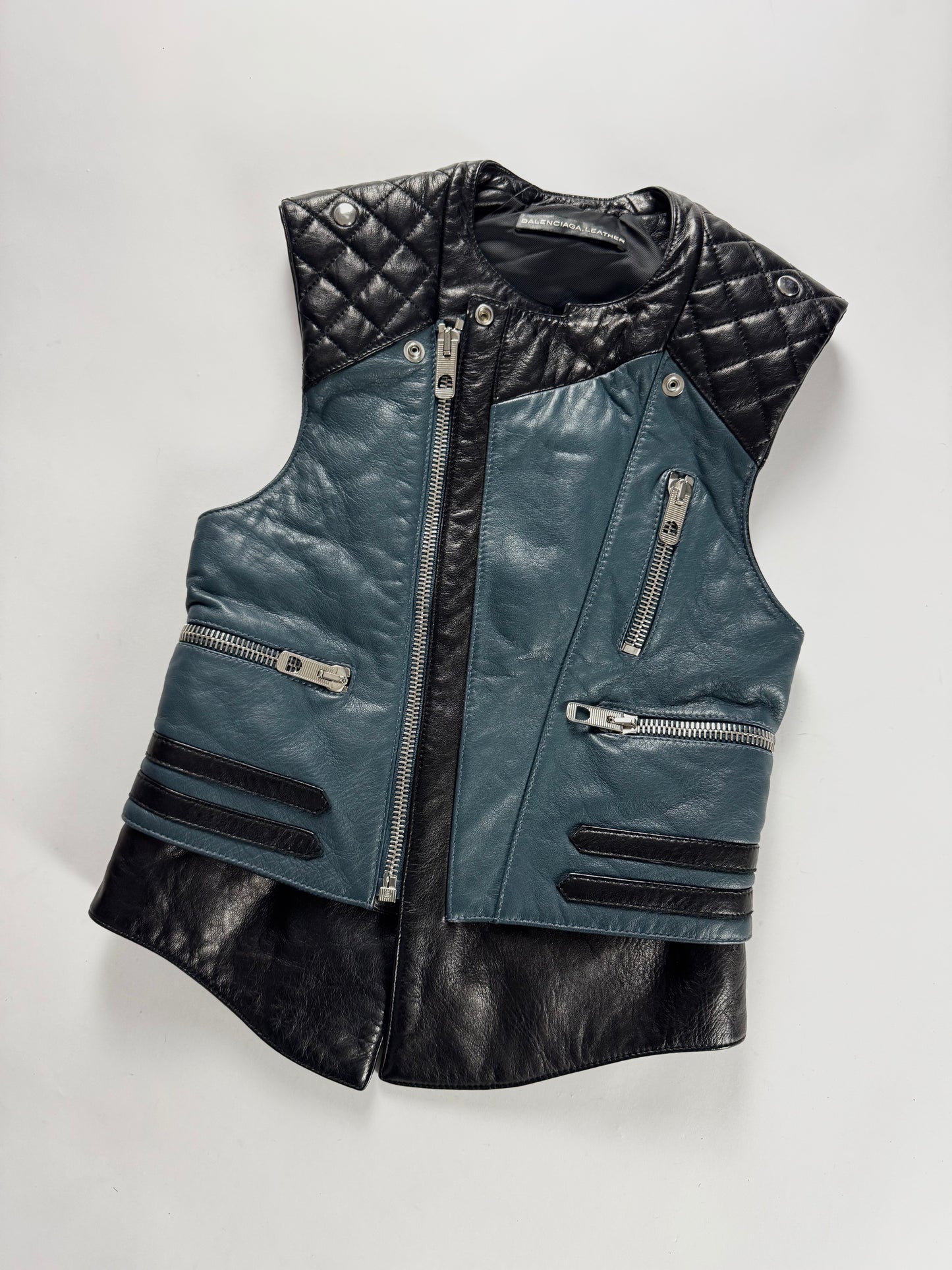 Balenciaga Nicolas Ghesquière Leather Bicolor Quilted Shoulders Vest SS 2011 - S