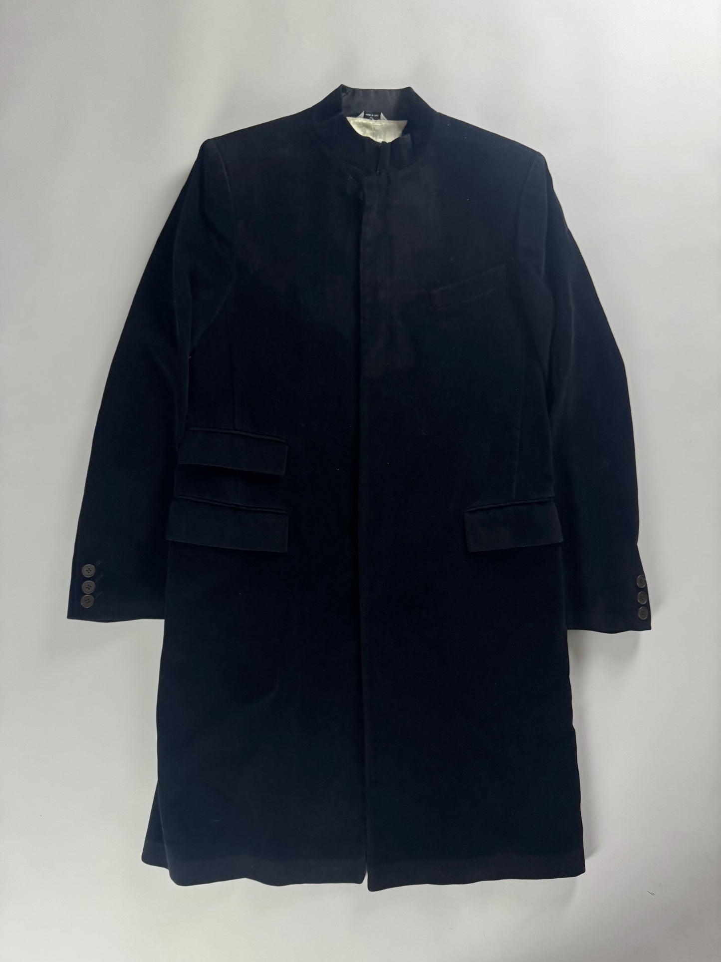 Jean Paul Gaultier Puissance Two Minimalist Dark Velvet Mandarin Collar Coat 2000s - M