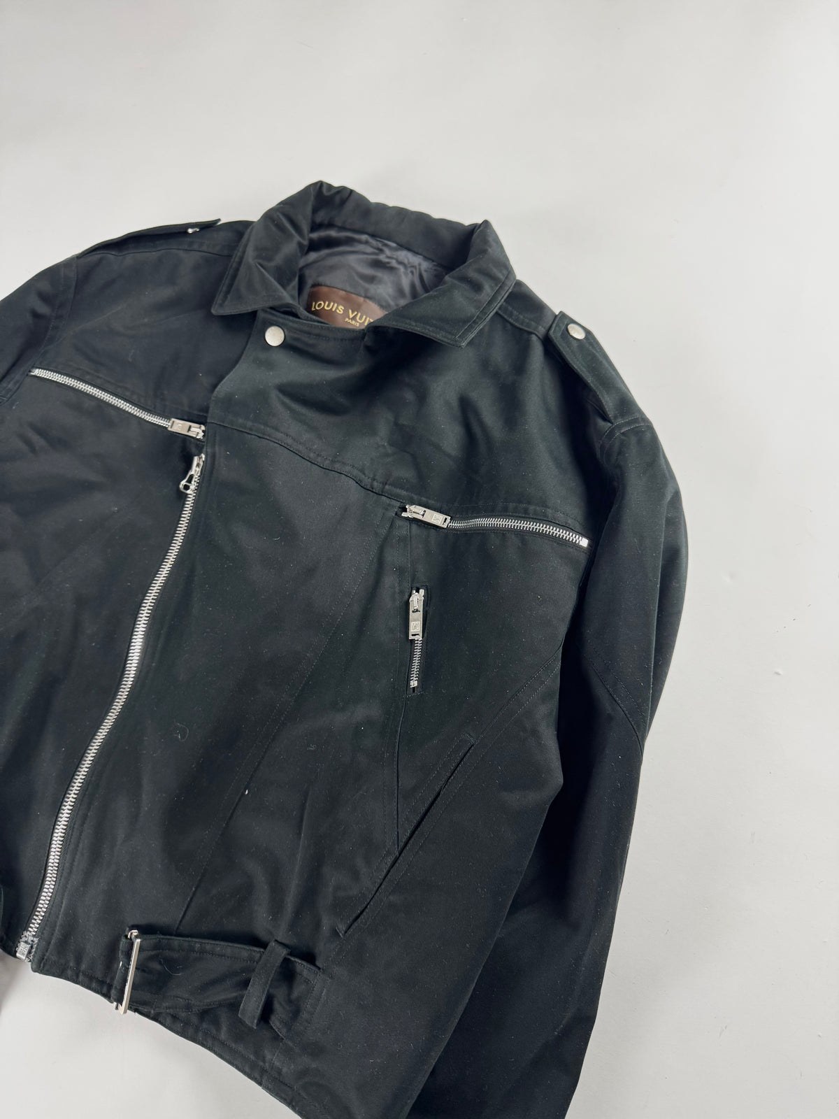 Louis Vuitton Black Cotton Asymmetrical Zipper Perfecto Jacket 2000s - M