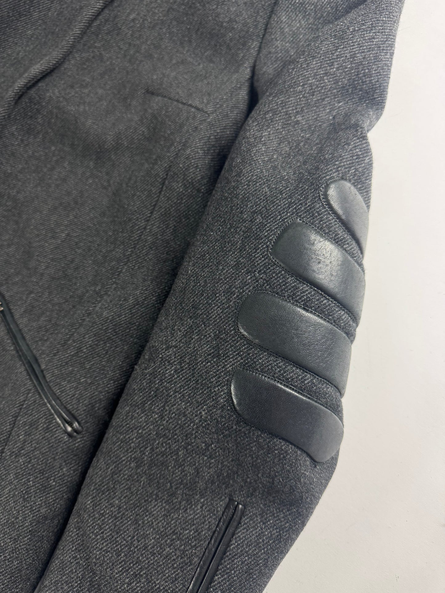 Prada Leather Padded Elbows Wool Long Coat FW 1999 - S