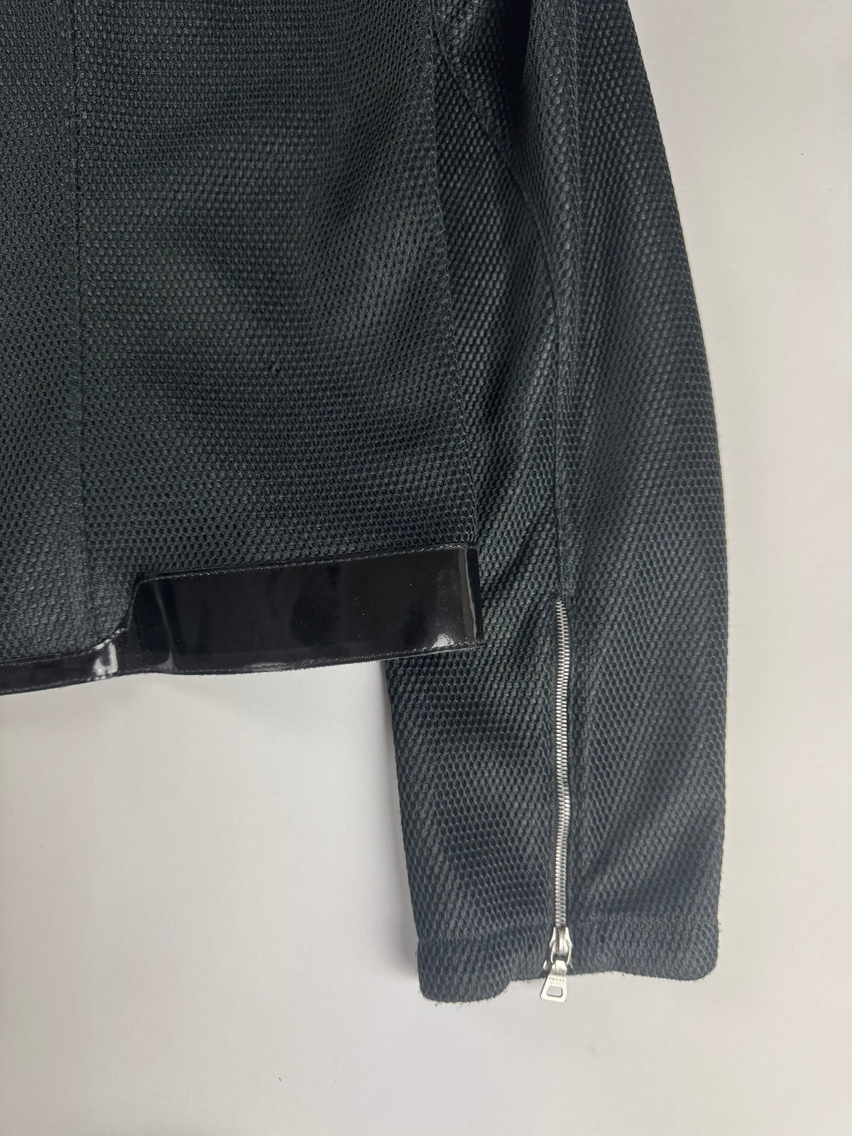 Prada Black Mesh Leather Duo Moto Jacket SS 1999 - S