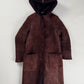 Miu Miu Wine Red Half Open Sherpa Hood Shearling Coat 2000s - XS