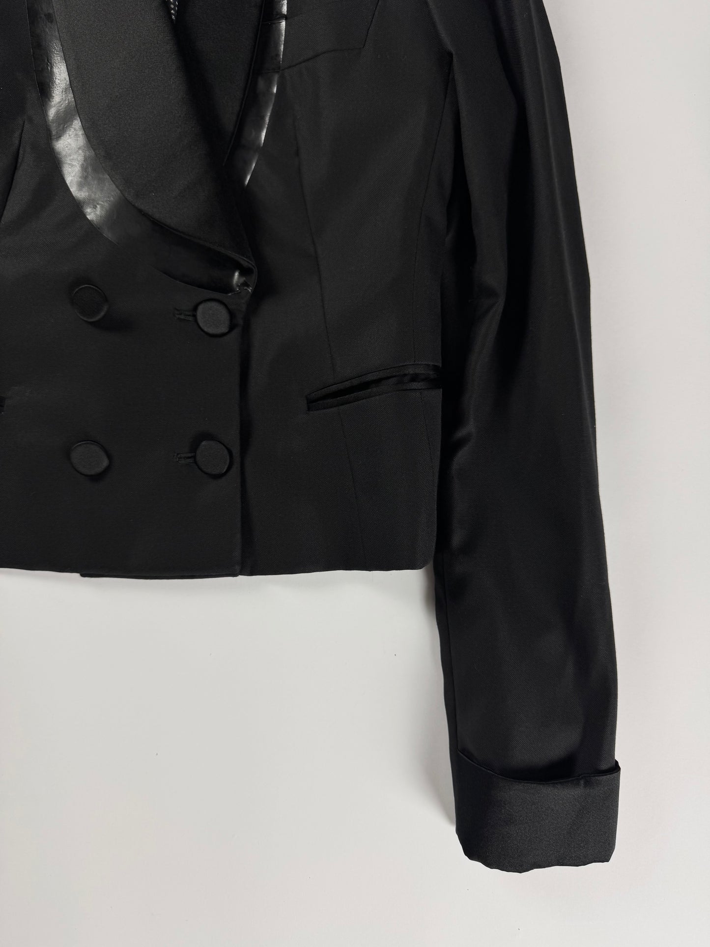 Bottega Veneta Sample Black Cropped Double Breasted Tuxedo Blazer FW 2012 - XS