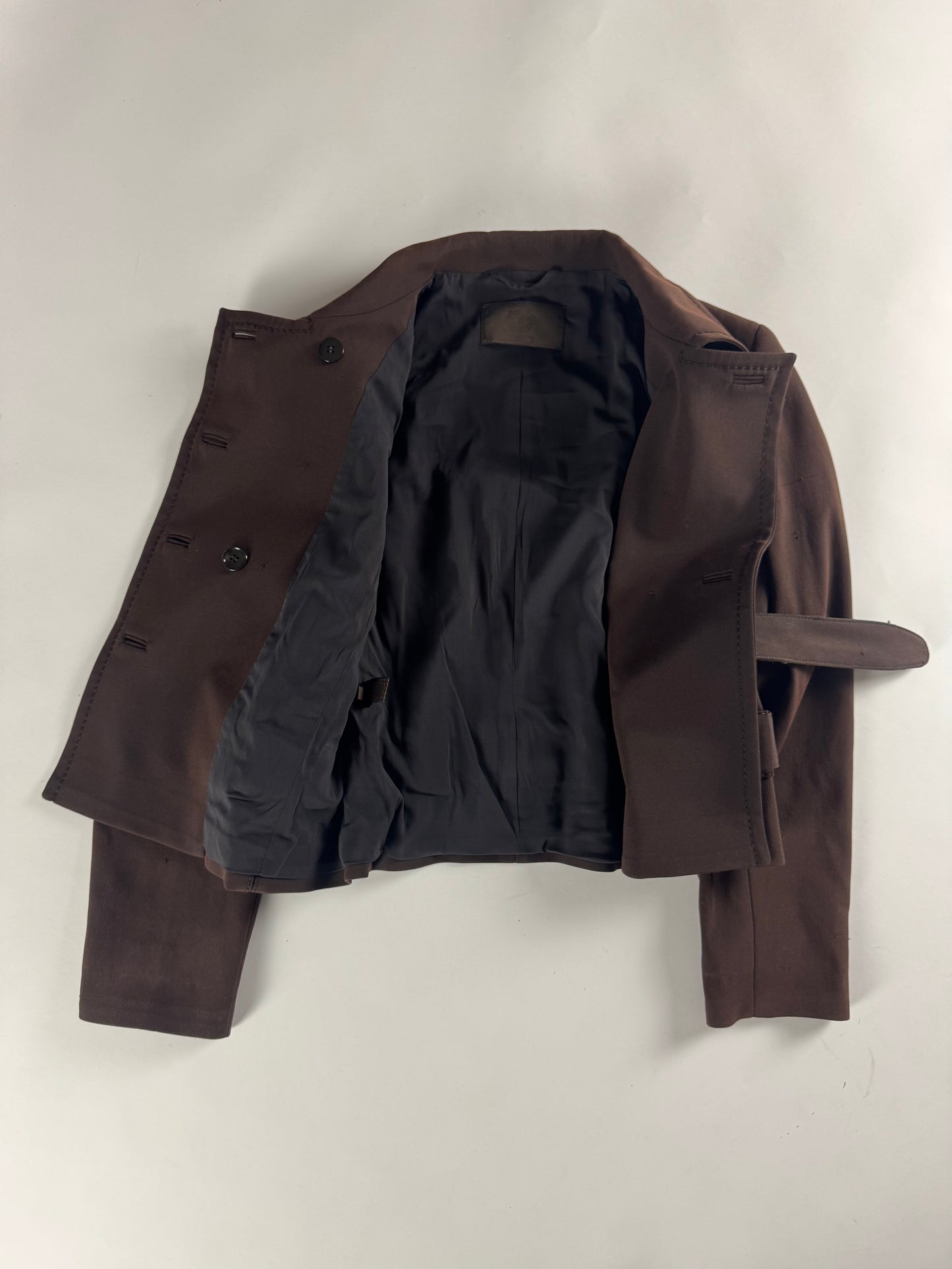 Prada Brown Elegant Cropped Belted Jacket Skirt Set FW 1996 - S