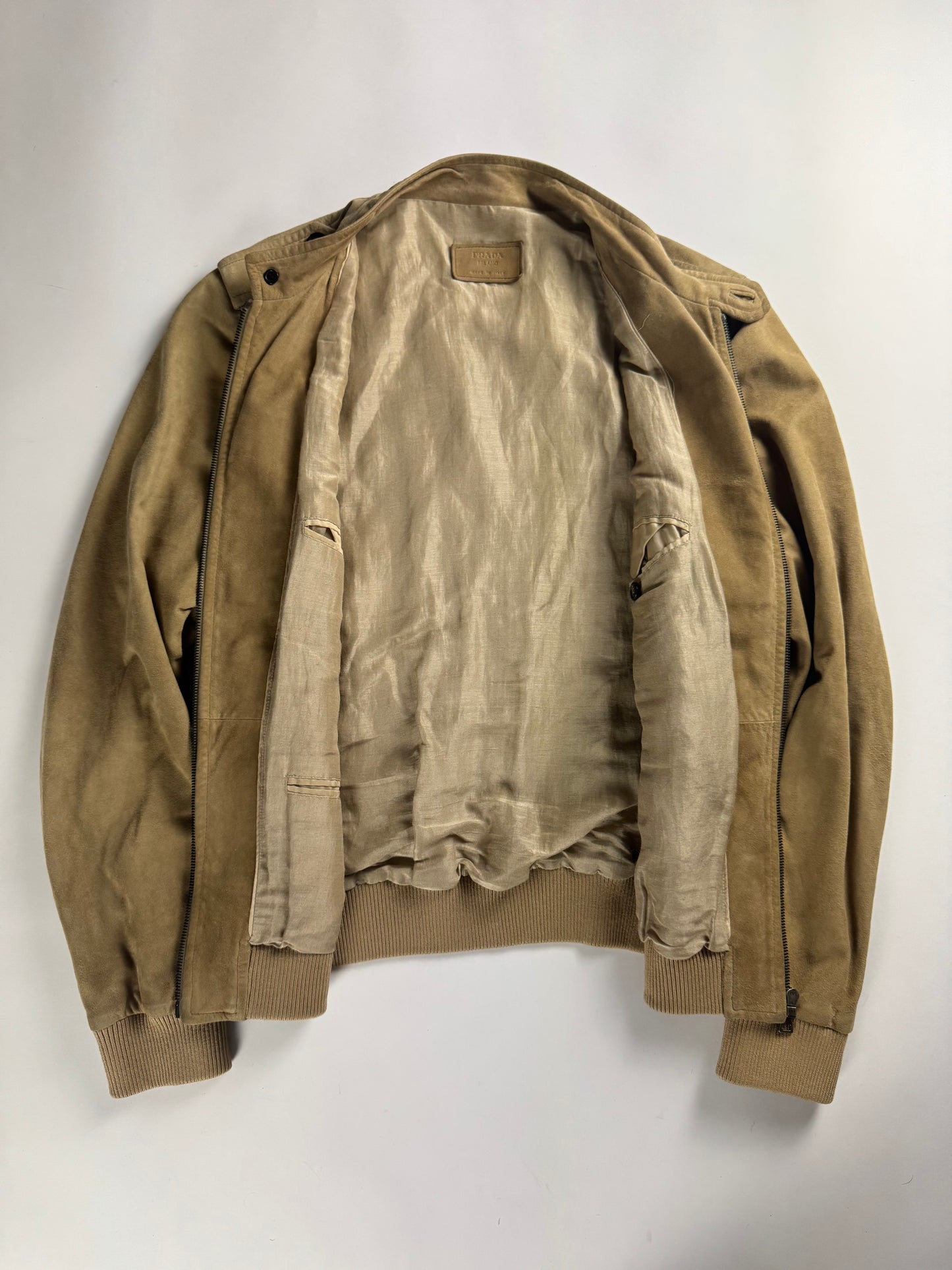 Prada Sand Suede Leather Aviator Bomber Jacket 2010s - M