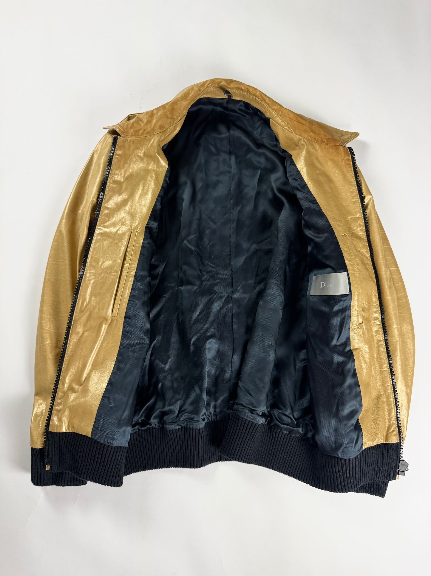 Dior Homme Kris Van Assche Fragmented Bright Yellow Leather Bomber Jacket SS 2009 - L