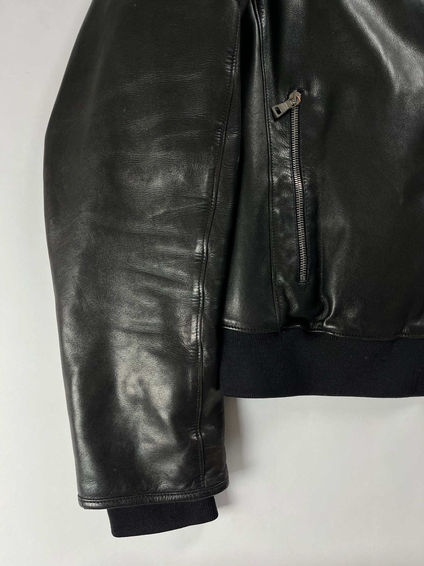 Prada Black Leather Bomber Jacket - L