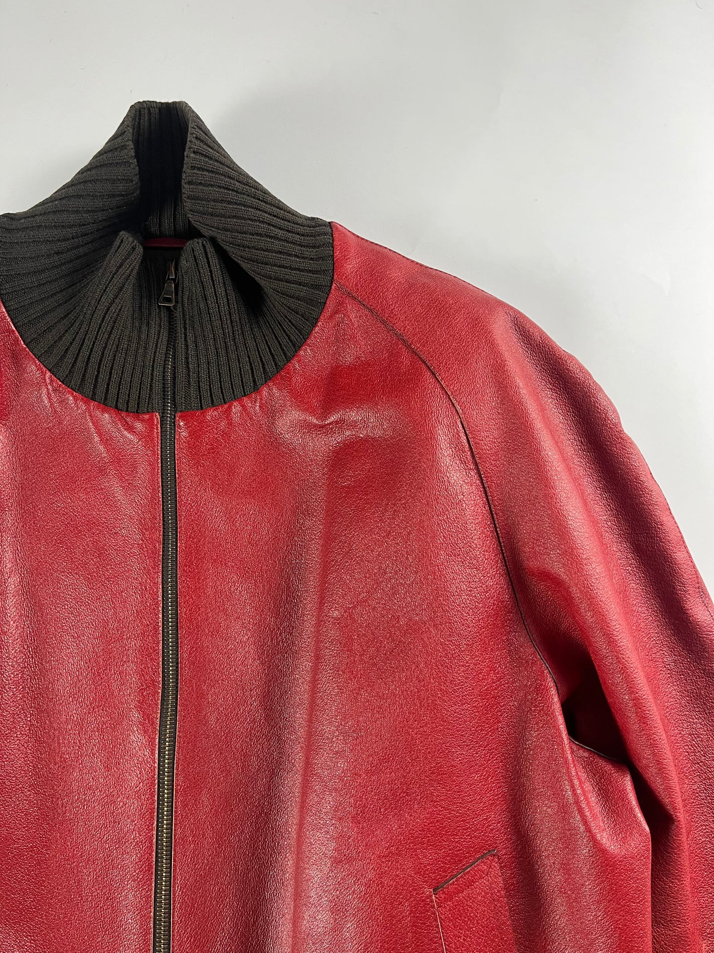 Prada Premium Red Leather Bomber Jacket FW 2000 - L