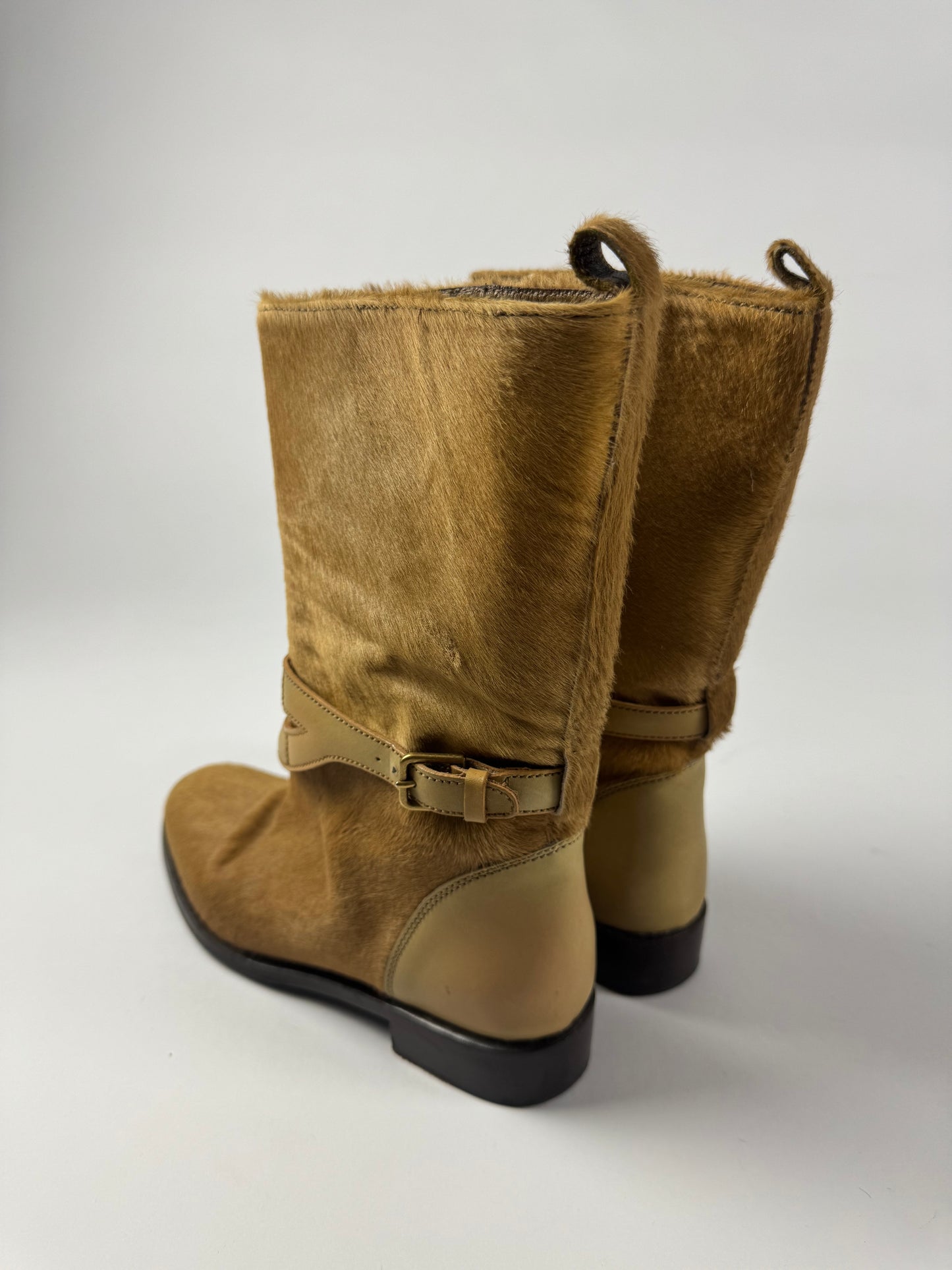 Yves Saint Laurent Rive Gauche Pony Hair Belted High Boots 2000s - 35 EU