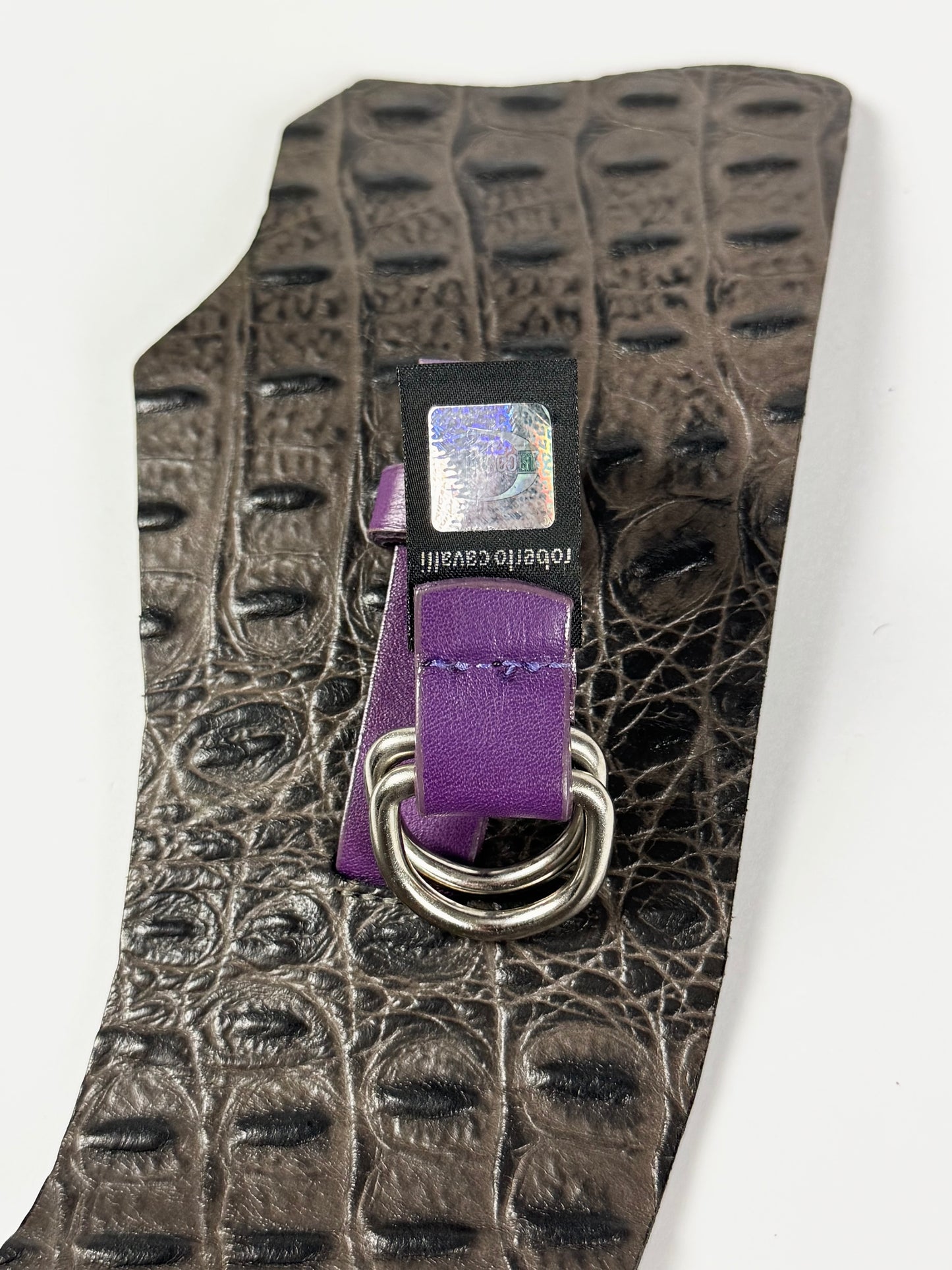 Just Cavalli Dark Brown Crocodile Embossed Purple Strap Leather Corset Belt 2000s - OS