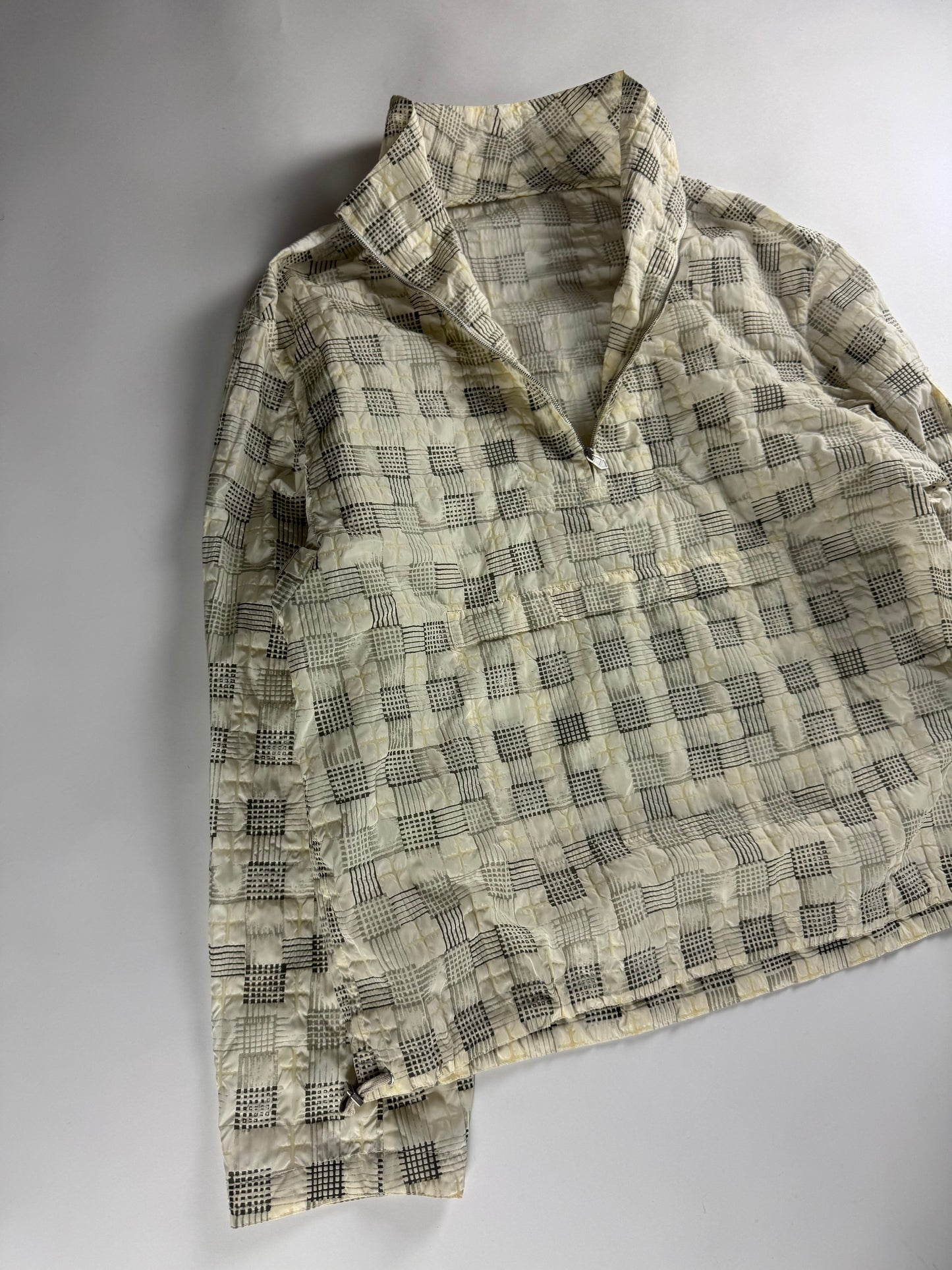 Hermès Sample Soft Ivory Plaid Turtleneck Half Zip Jacket SS 2020 - M