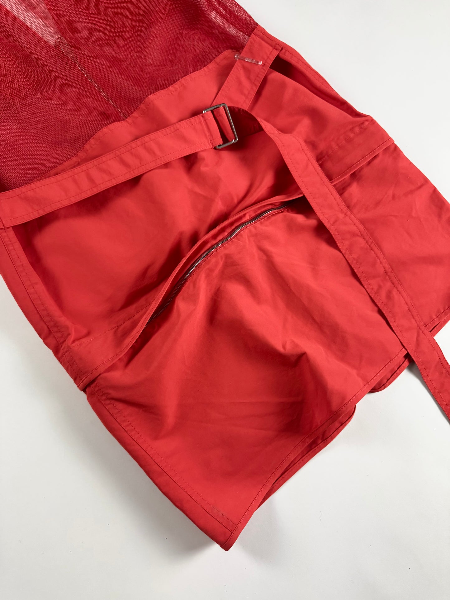 Kenzo Red Cotton Multi Pocket Utility Cargo Mesh Panel Zip Front Dress - S