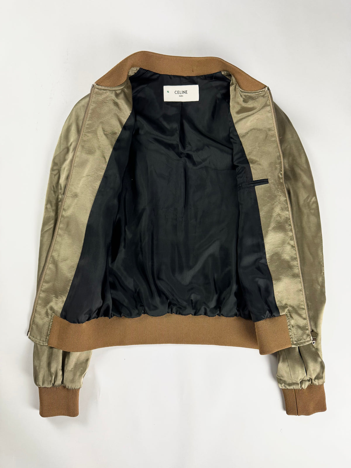 Celine Sample Light Brown Satin Bomber Jacket 2020s - S