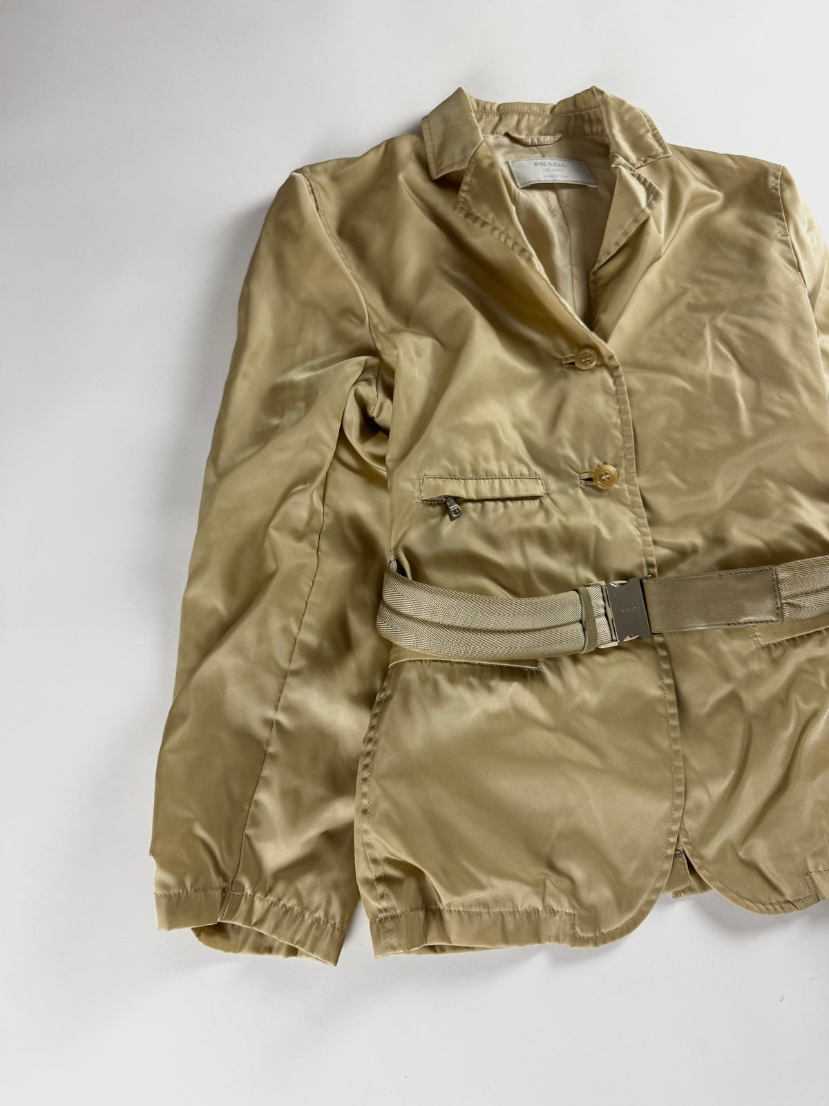 Prada Milano Cream Strapped Belt Nylon Jacket FW 1999 - S