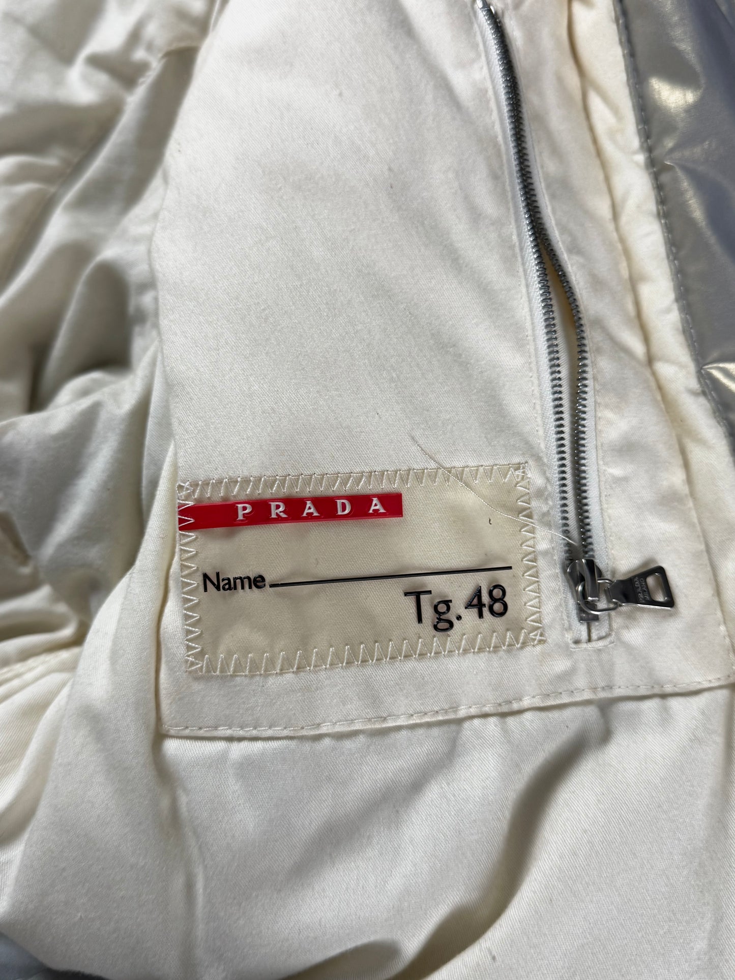Prada Bright Silver Thermal Shearling Lining Astronaute Parka Jacket 2000s - M