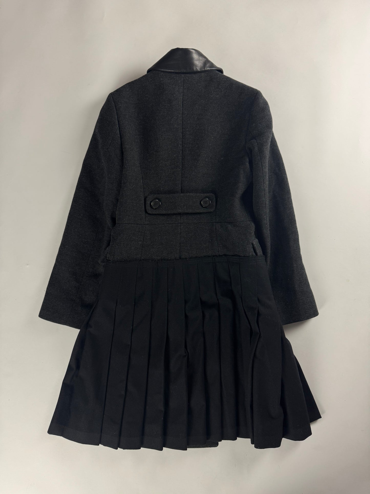 Miu Miu Structured Wool Pleated Hem Leather Collar Coat FW 2013 - XS