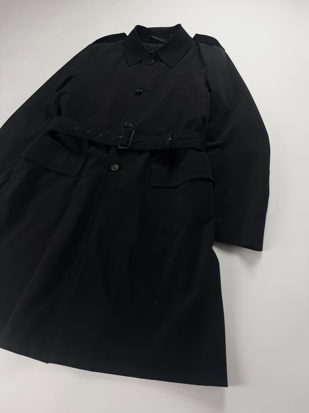 Prada Milano Black Single Breasted Minimalist Belted Coat FW 2000 - L