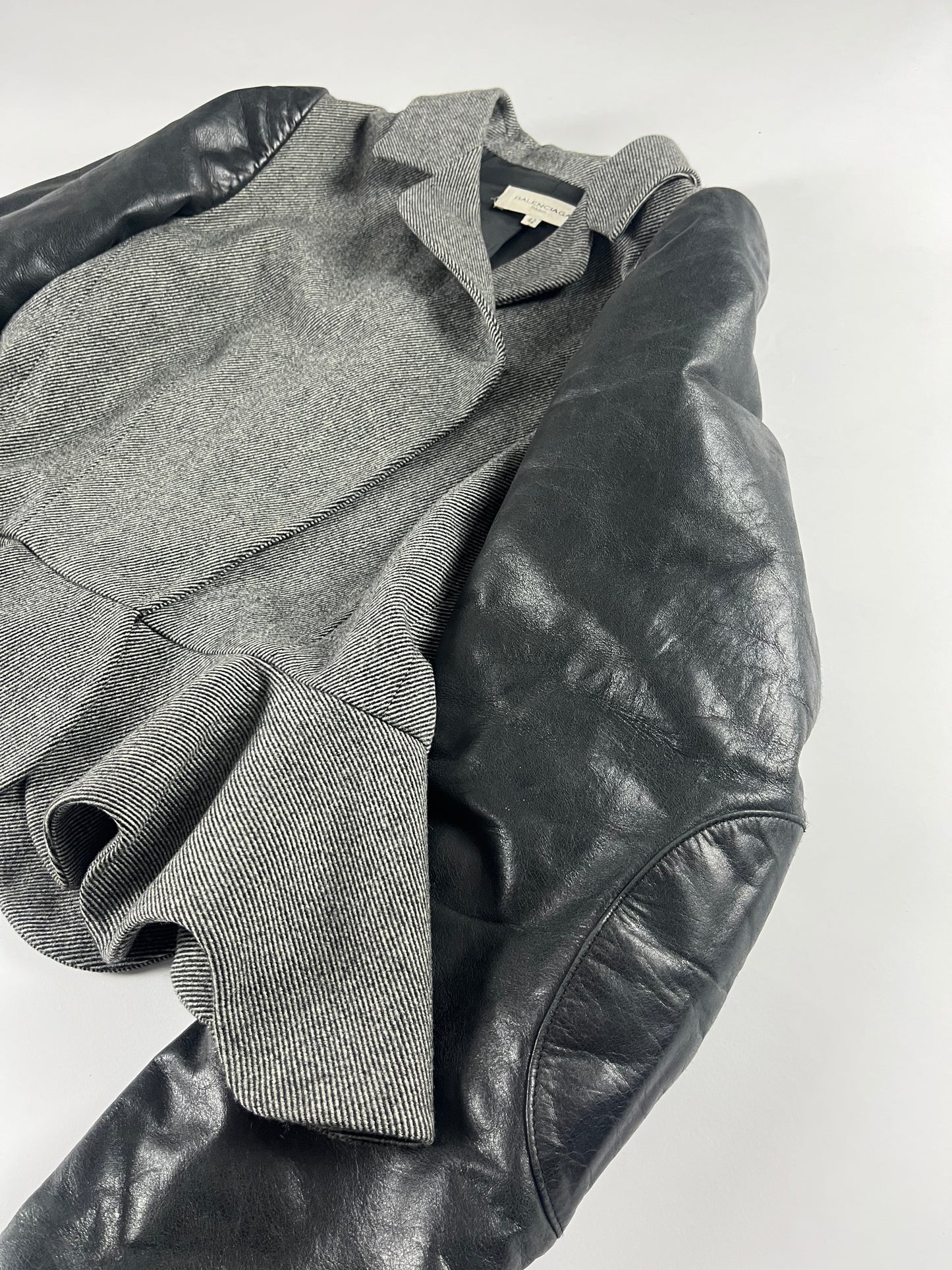 Balenciaga Leather Sleeves Peplum Jacket FW 2002 - S