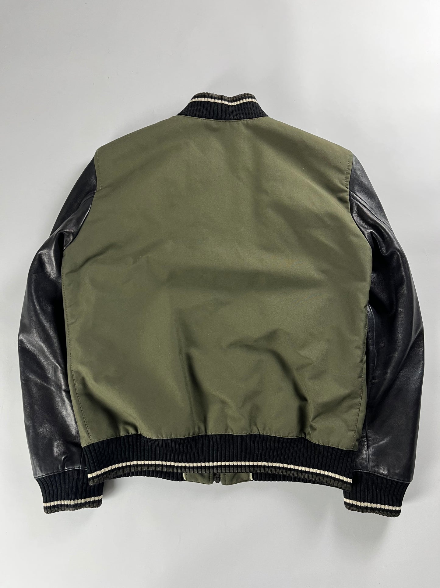 Prada Leather Sleeves Varsity Bomber Jacket FW 2013 - M