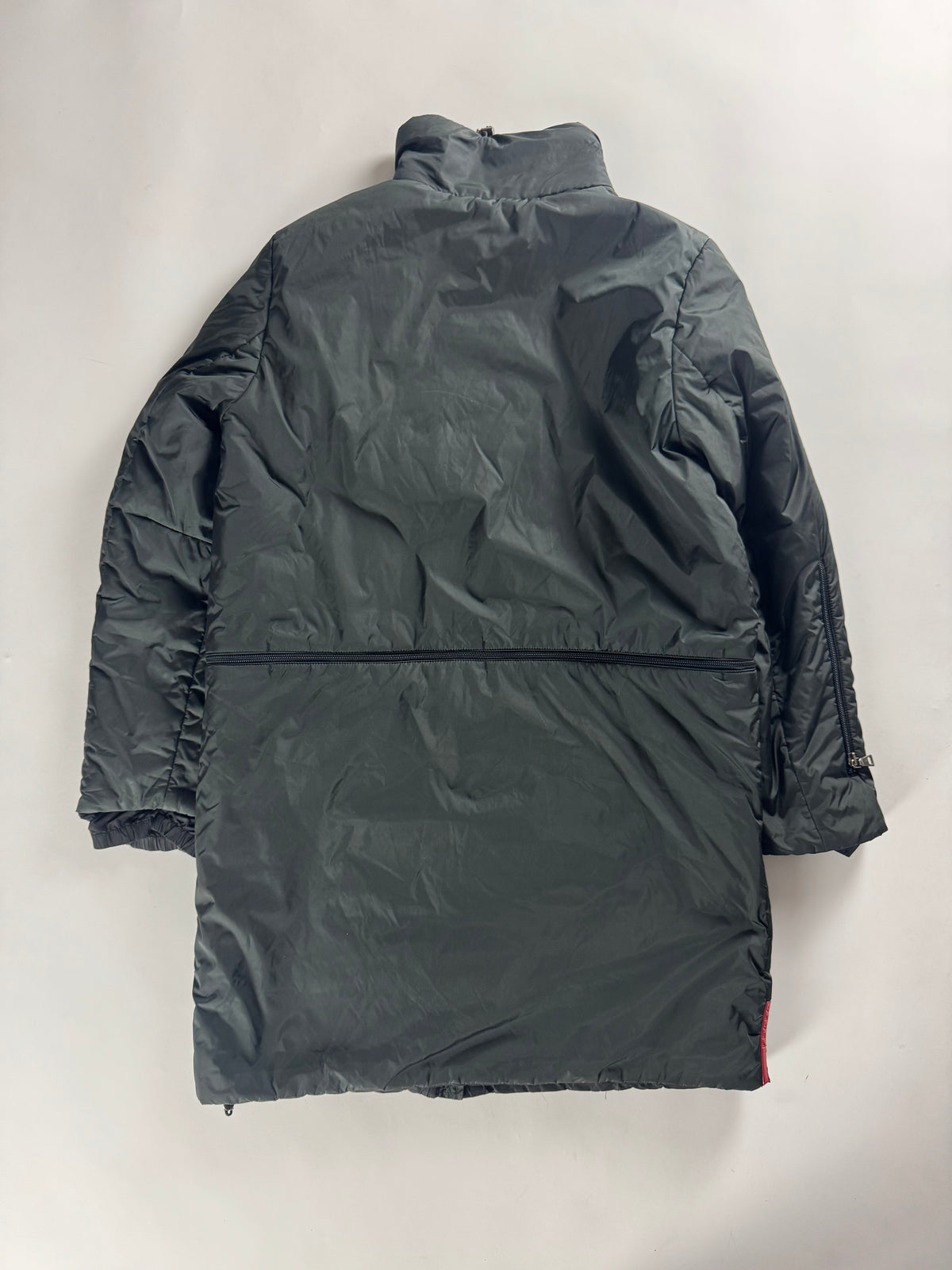 Prada Linea Rossa Long Dark Green Asymmetric Zipper Puffer Jacket FW 1999 - S