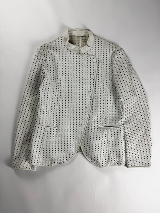 Emporio Armani White Perforated Leather Asymmetric Button Jacket 2010s - S