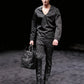 Prada Leather Shoulder Panels Deep V Neck Nylon Sweater FW 2009 - S