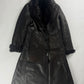 Prada Dark Fur Trimmed Double Breasted Sheepskin Leather Coat 2000s - S