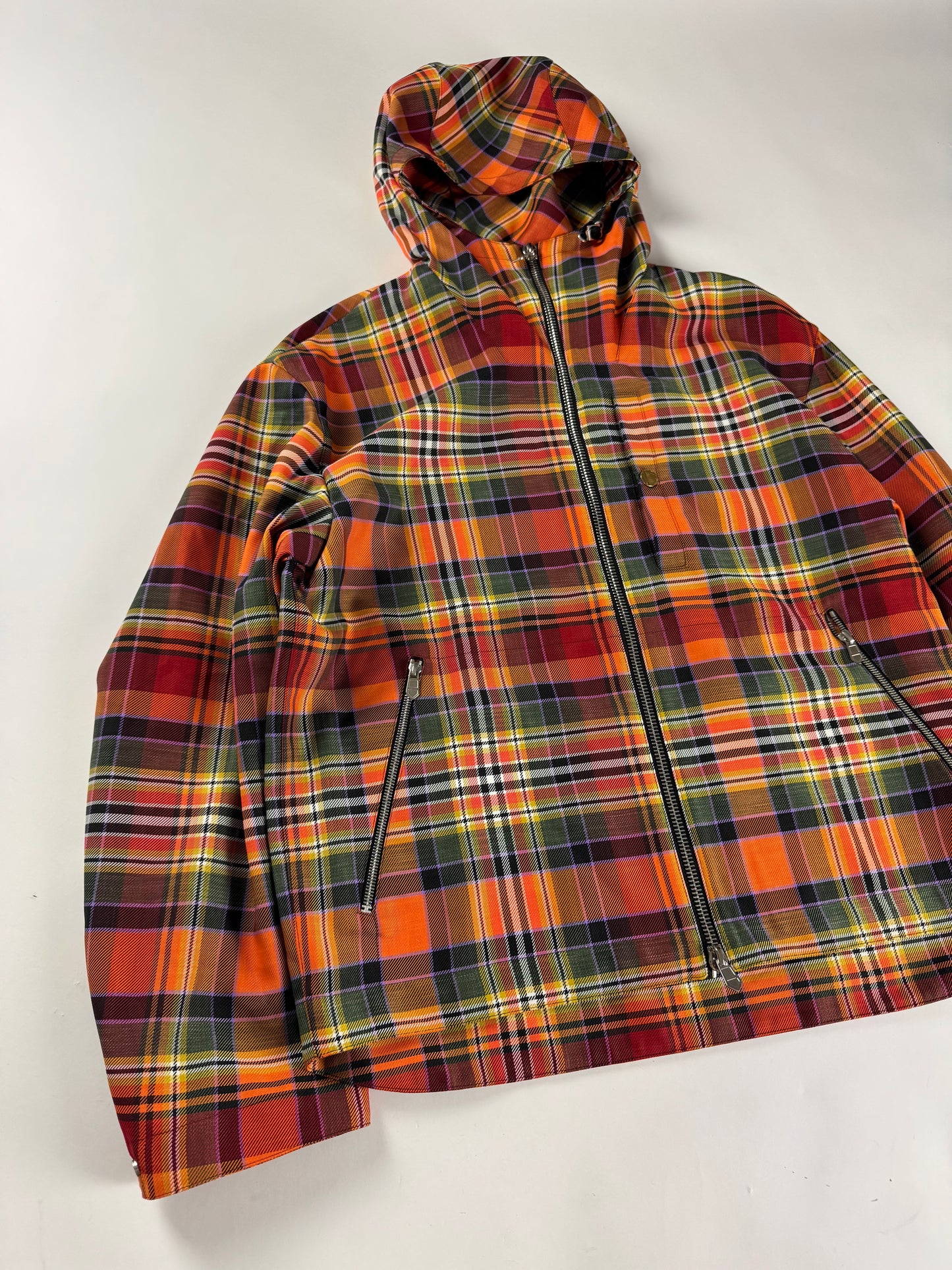 Hermès Sample Zip Up Plaid Tech Hooded Parka Jacket FW 2021 - M