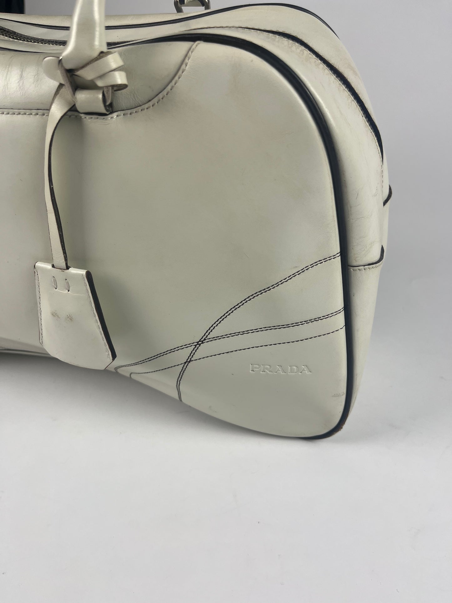 Prada White Leather Bowling Bag FW 2000 - OS