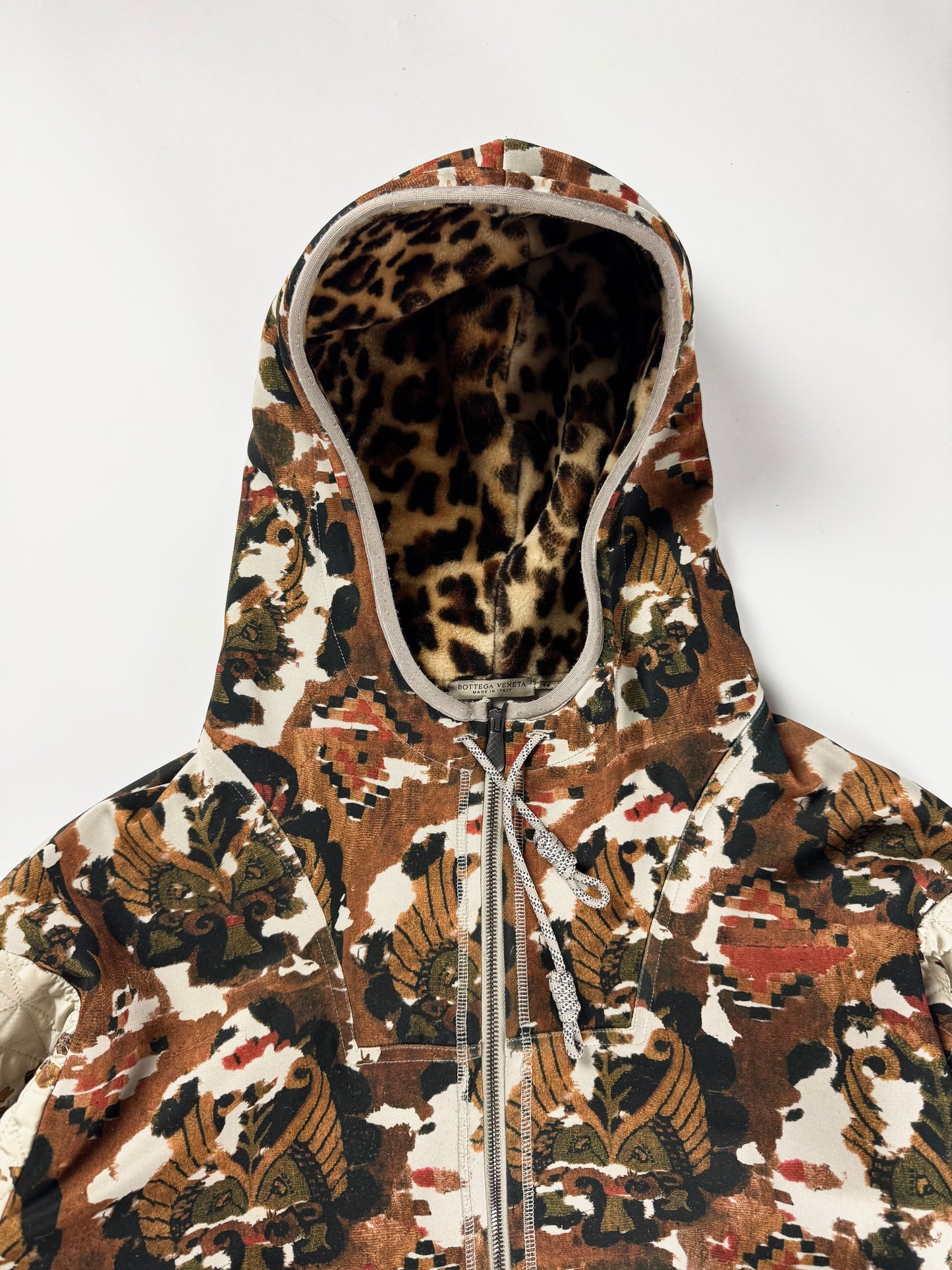 Bottega Veneta Baroque Tapestry Print Leopard Lined Hood Quilted Sleeves Zip Hoodie SS 2016 - S